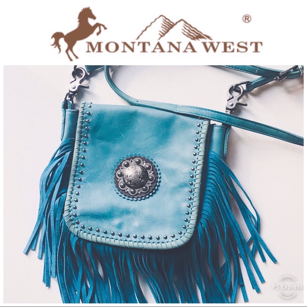 MONTANA WEST Turquoise Leather Fringe Bag